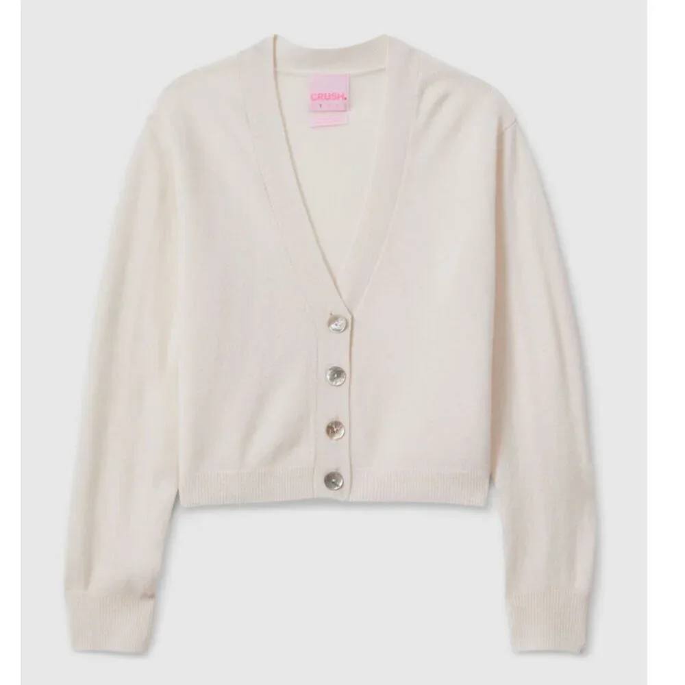 CRUSH Collection Acai Cashmere V Neck Button Down Relaxed Cardigan White Cream S - Picture 2 of 11